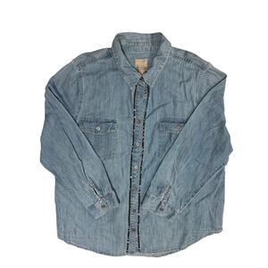 Chicos Denim Button Shirt with Front Pockets Size 3 (XL) Embellished